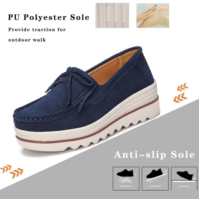 Ruiatoo Women Loafers & Slip-ons Platform Comfort Suede Low Top Moccasins with Tassel Casual Platform Dress Shoes (2017,Deep Blue 35) - Image 2